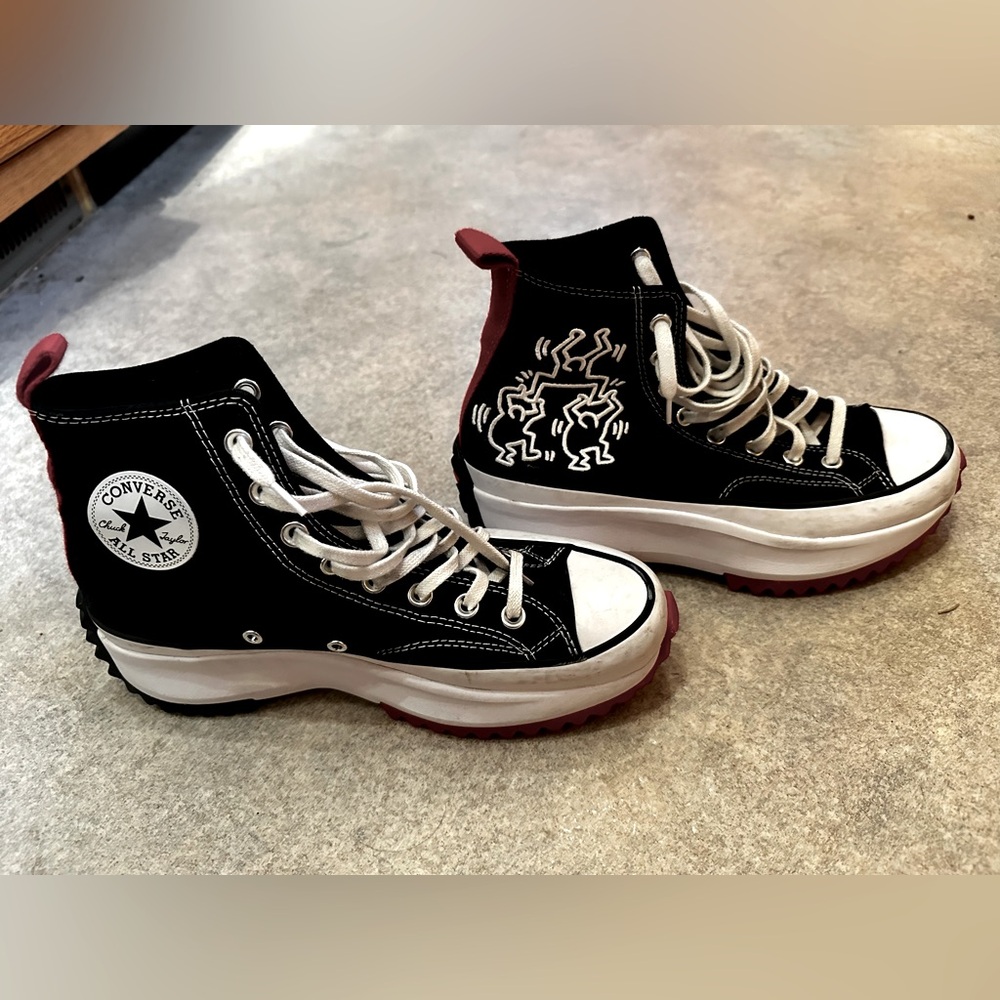 LIMITED EDITION Converse Keith Haring Run Star Black/Red High-Top Sneakers. EUC
